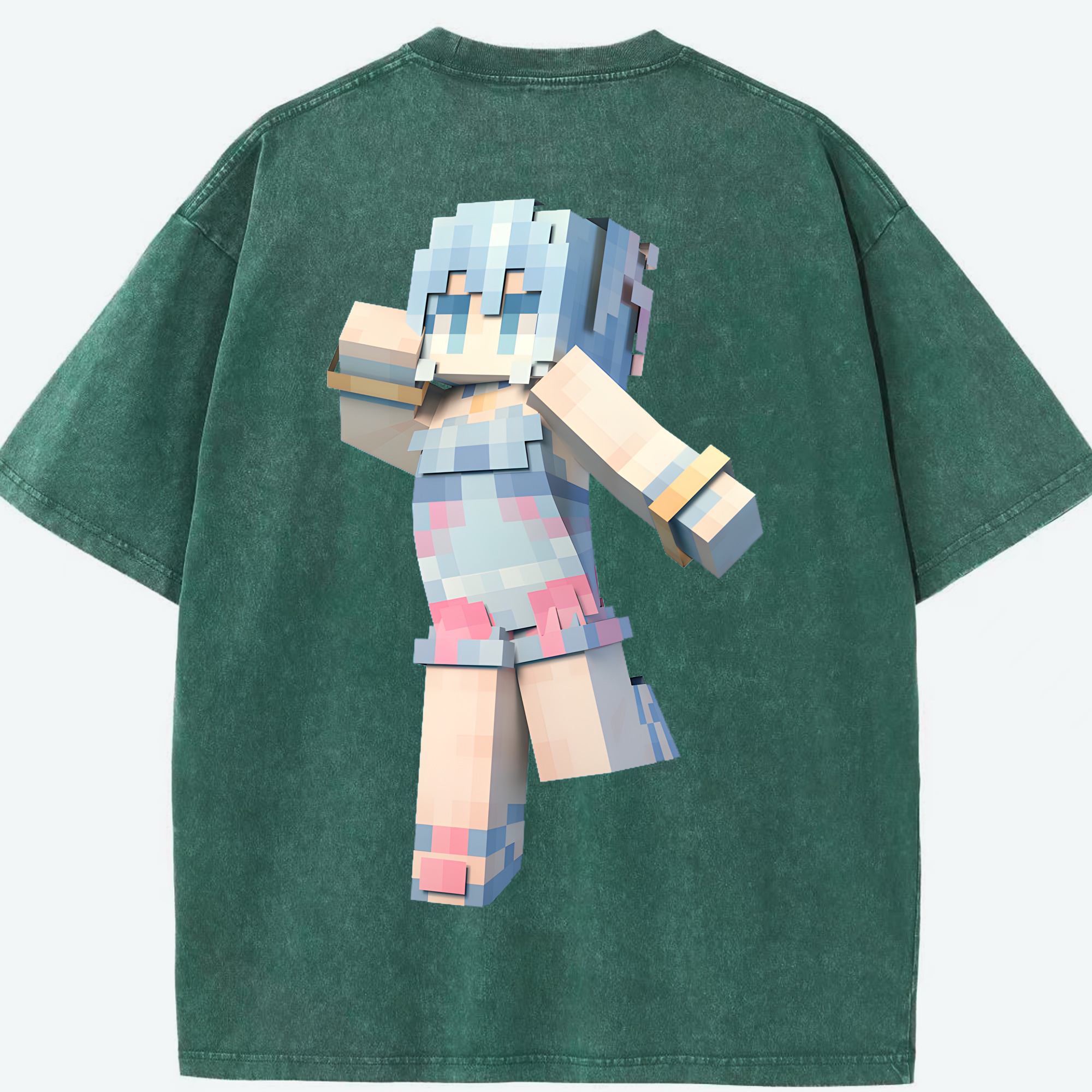 （画像用） マインクラフト ブロックの世界 Minecraft MC Block world 綿100% ヴィンテージ風 半袖Tシャツ（背面プリント）